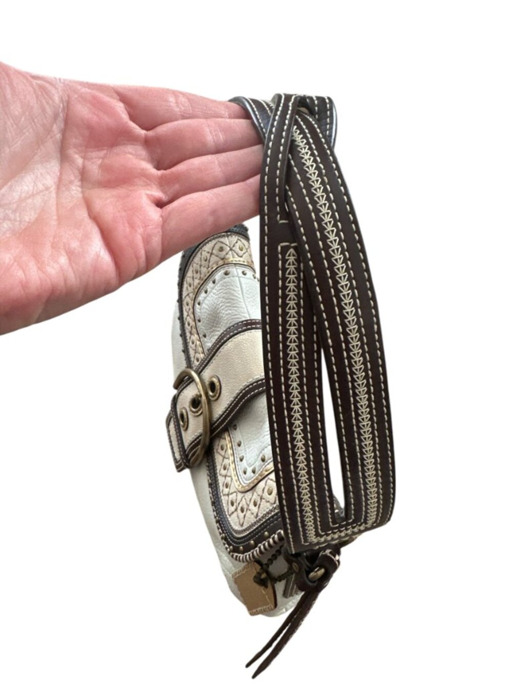 VTG Coach Soho Leather Y2K Studded Stitched Shoulder Flap Bag Chalk 10479 - Picture 14 of 16